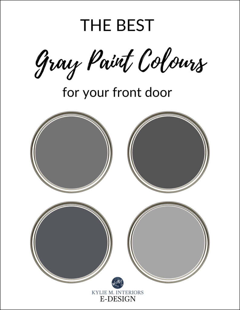 The best gray, charcoal front door paint colours, exterior. Kylie M Interiors edesign, Sherwin and Benjamin paint colours. Virtual consulting