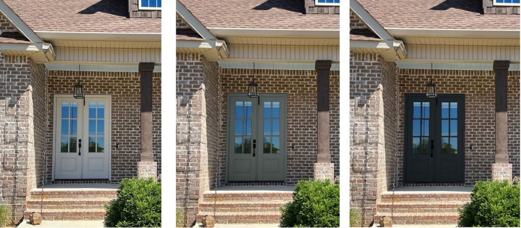 Front door paint colors before and after rendering with Kylie M Online paint color consulting