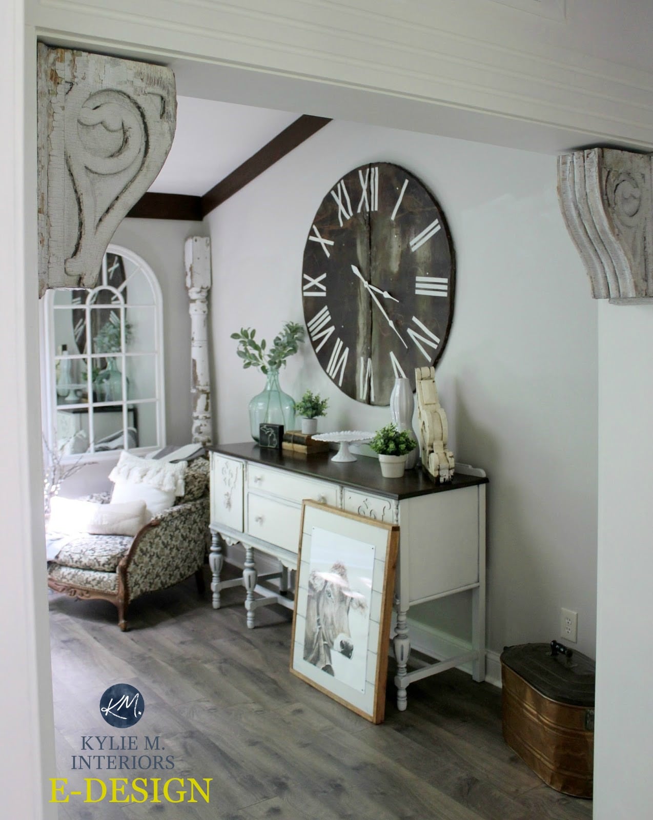 Sherwin Williams Agreeable Gray farmhouse style dining room with decor Kylie M E-design