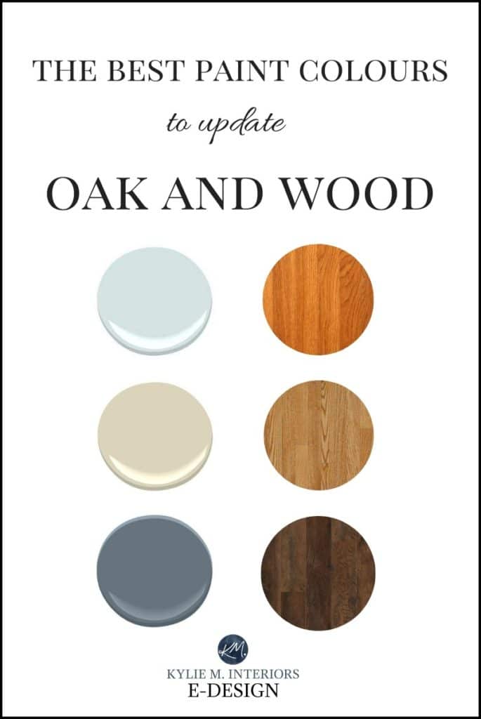 The best paint colours to update oak, wood cabinets, floor, trim and more. Kylie M INteriors Edesign, Diy decorating blog