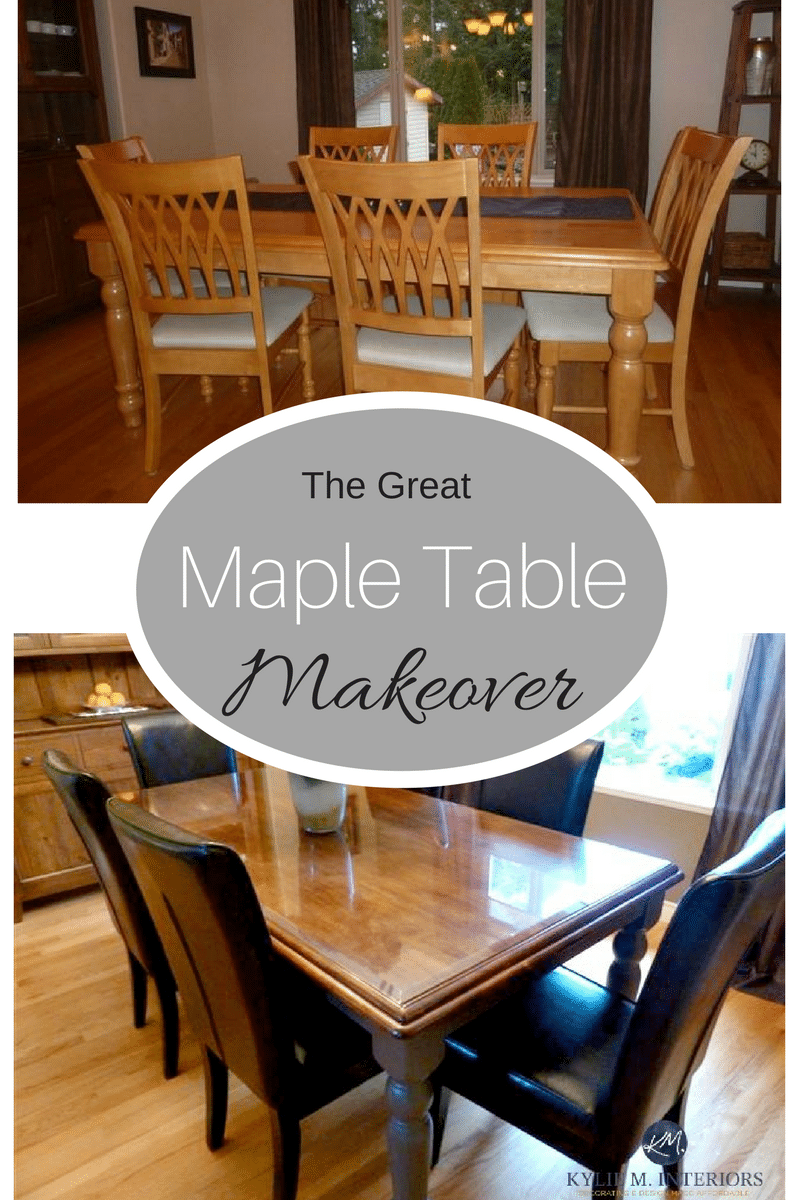 Ideas to update a maple or oak table with chairs, stain and paint by Kylie M Interiors.jpg